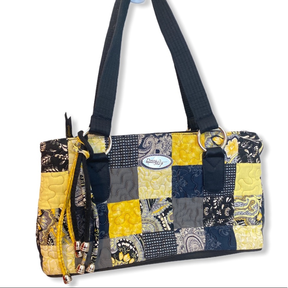 DONNA SHARP Black Yellow Patchwork Quilted Handbag